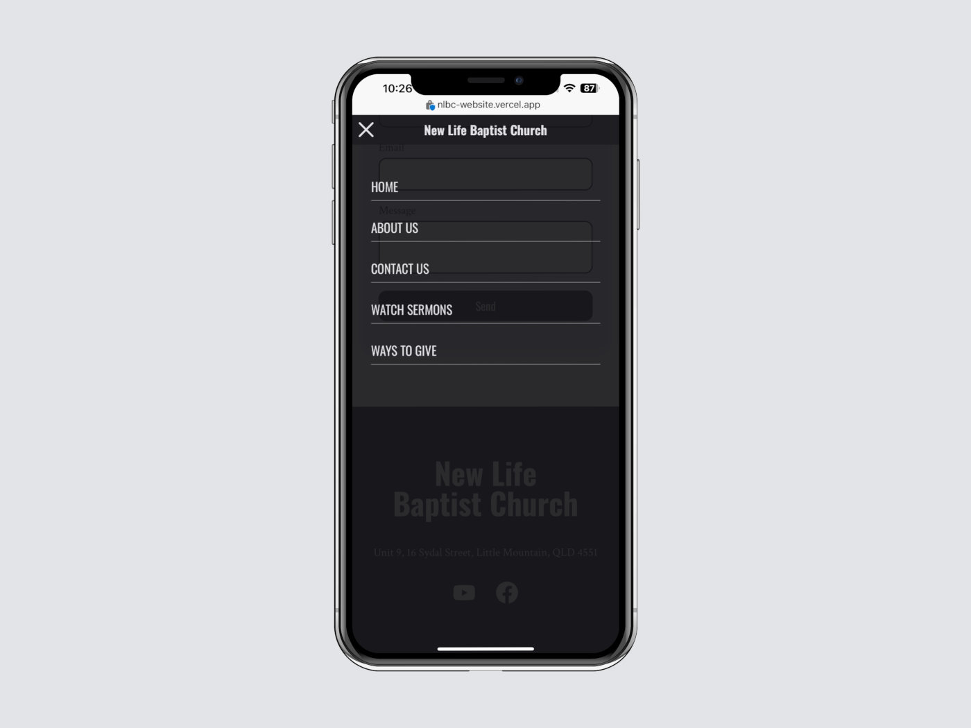 new life baptist church phone mockup responsive design